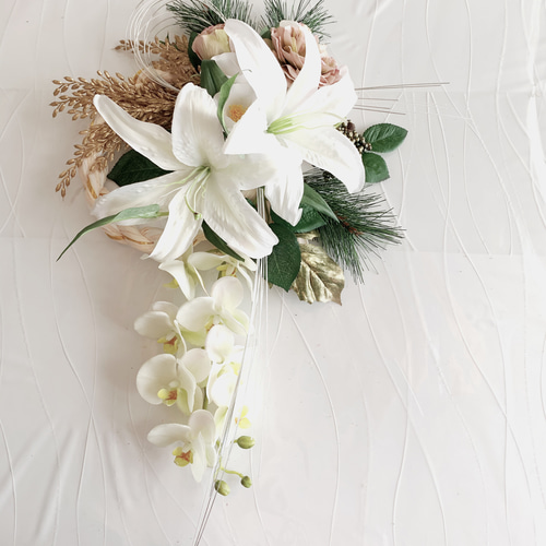 新作しめ縄飾り＊豪華なカサブランカと蘭と薔薇のお正月しめ飾り