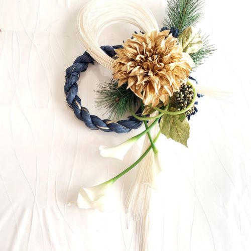 ご予約専用＊新作しめ縄飾り＊黄金のダリアのお正月飾り しめ縄