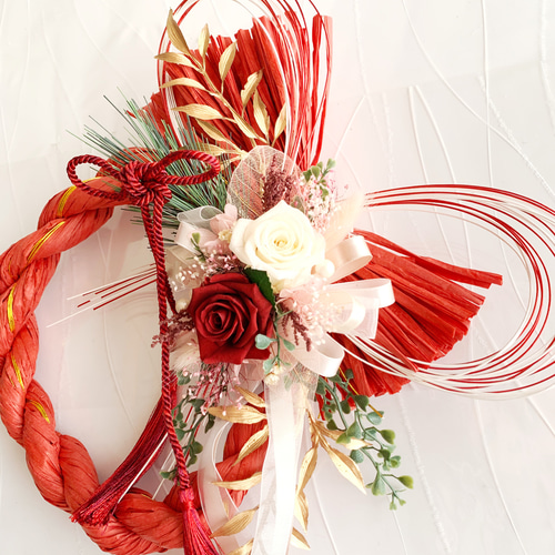 お正月ハンドメイド2020」 新作しめ縄飾り＊本物を纏うプリザーブド