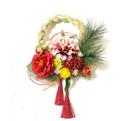 お正月ハンドメイド2023」しめ縄飾り＊ダリアと椿の新年を祝うお正月