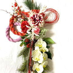 送料無料＊お正月ハンドメイド＊三重のお慶しめ縄豪華な胡蝶蘭ダリア椿