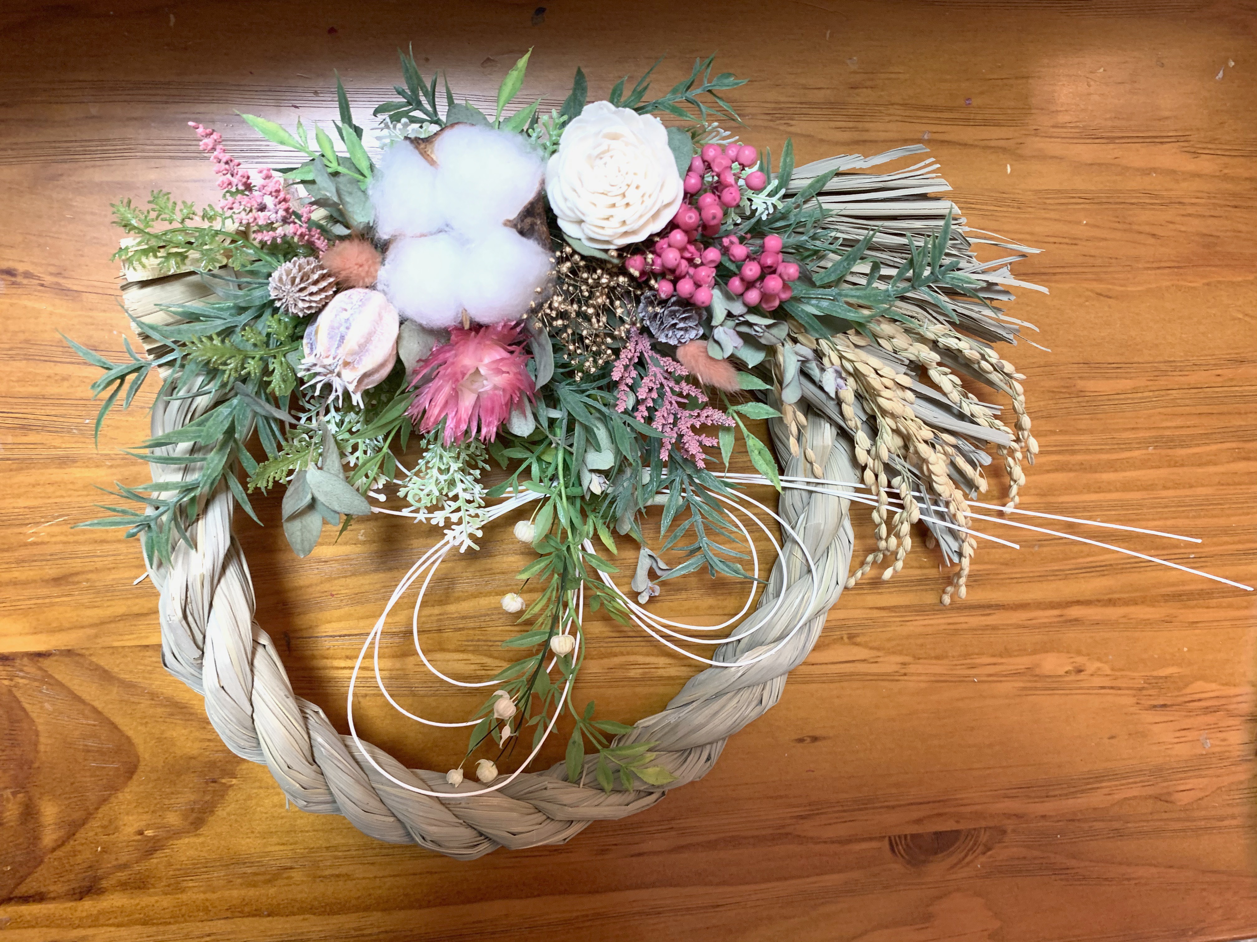 2020お正月ハンドメイド＊繁栄米と綿花にペッパーベリー三つ葉の水引の