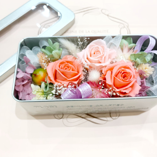 プリザーブドフラワーピンクハートドーム リボンボックスケース入り