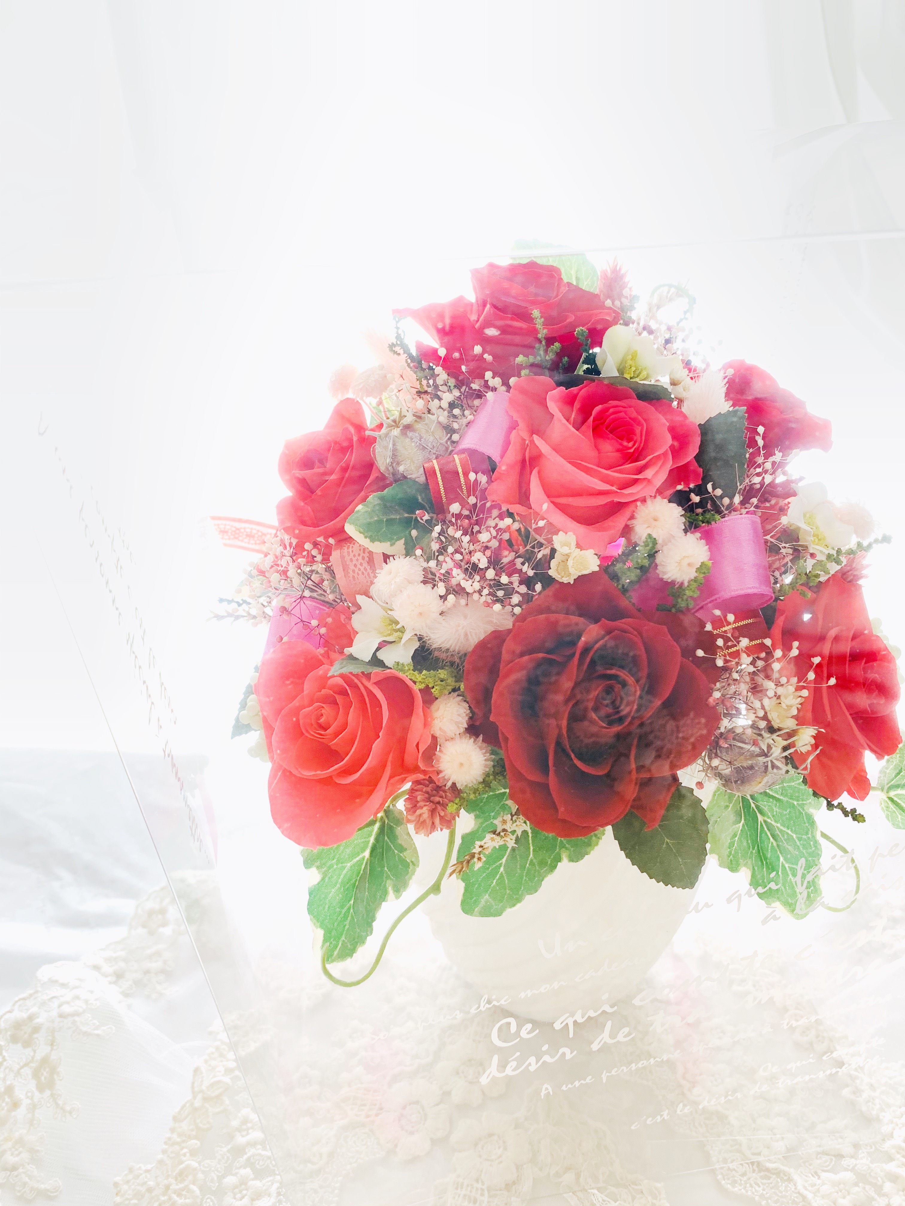 大切な日の贈り物＊豪華なプリザーブドフラワーアレンジ＊ケース付き