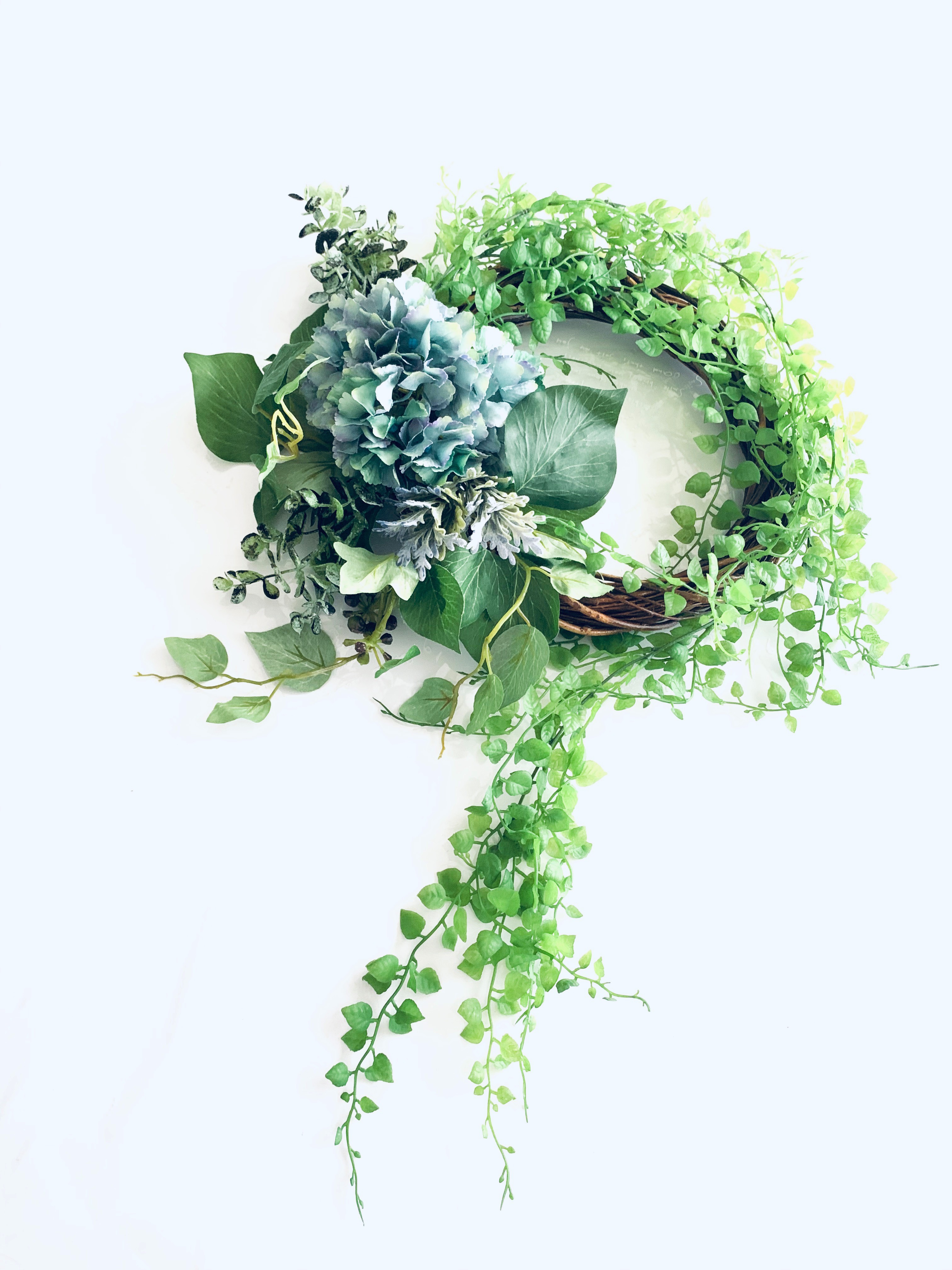 初夏の雨音SALE＊爽やかな流れるワイヤープランツグリーンと紫陽花のリース