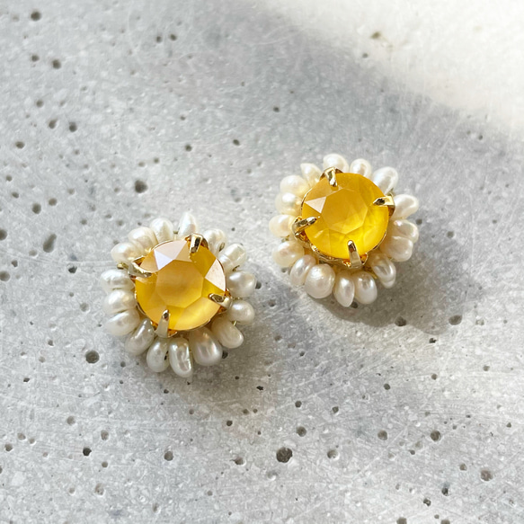 Swarovski×pearl pierce/earring《yellow》 3枚目の画像