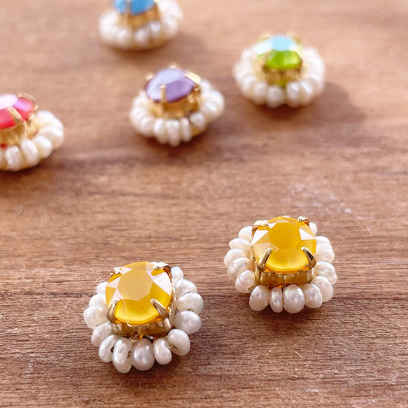 Swarovski×pearl pierce/earring《yellow》 6枚目の画像