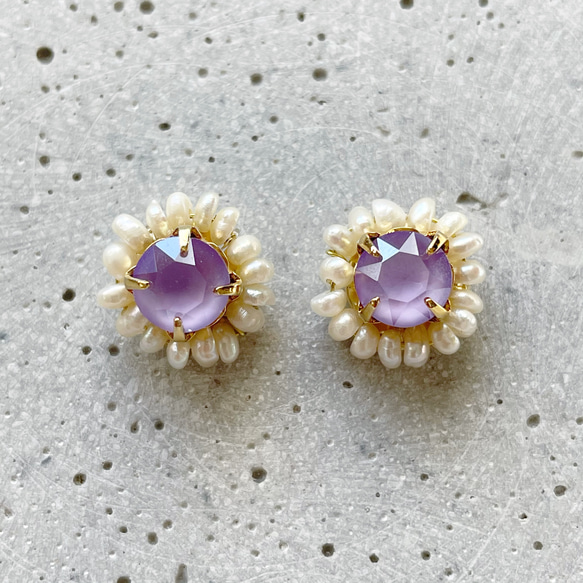 Swarovski× pearl pierce/earring《purple》 2枚目の画像