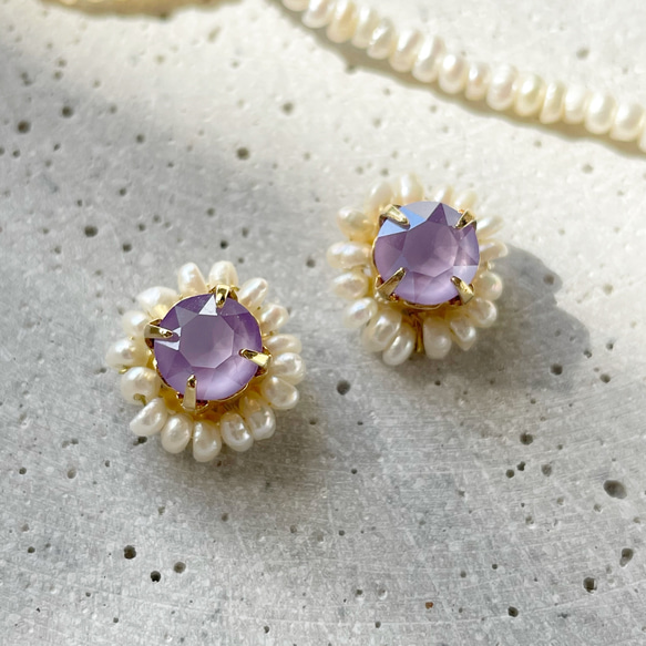 Swarovski× pearl pierce/earring《purple》 3枚目の画像