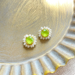 Swarovski×pearl pierce/earring《lime》 2枚目の画像