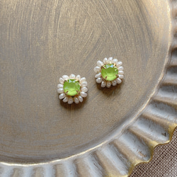 Swarovski×pearl pierce/earring《lime》 3枚目の画像