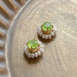 Swarovski×pearl pierce/earring《lime》 4枚目の画像