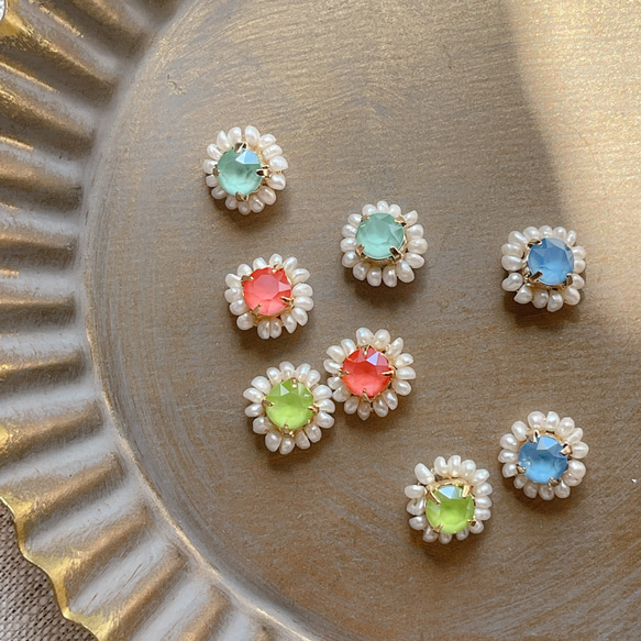 Swarovski×pearl pierce/earring《lime》 5枚目の画像