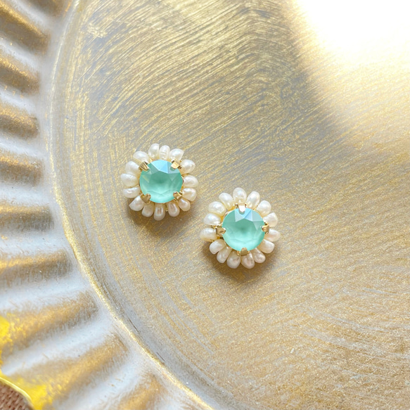 Swarovski×pearl pierce/earring《mint》 1枚目の画像