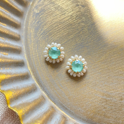 Swarovski×pearl pierce/earring《mint》 2枚目の画像