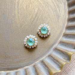 Swarovski×pearl pierce/earring《mint》 4枚目の画像