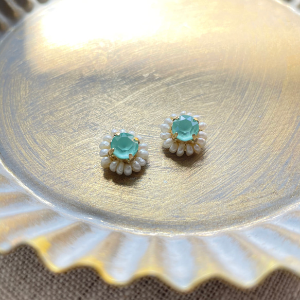 Swarovski×pearl pierce/earring《mint》 5枚目の画像