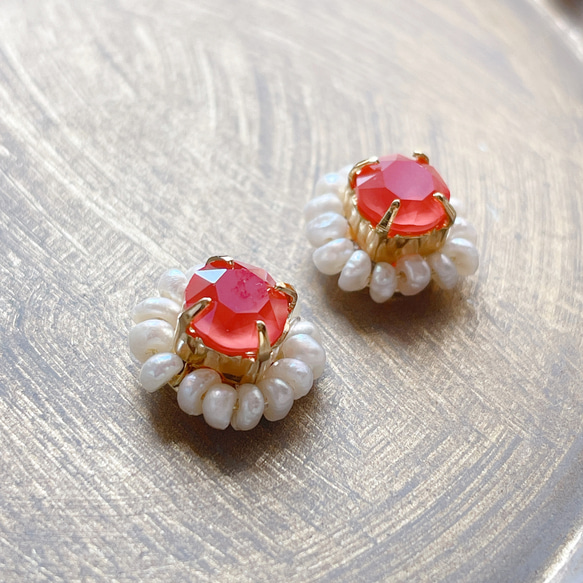 Swarovski×pearl pierce/earring《coral》 6枚目の画像