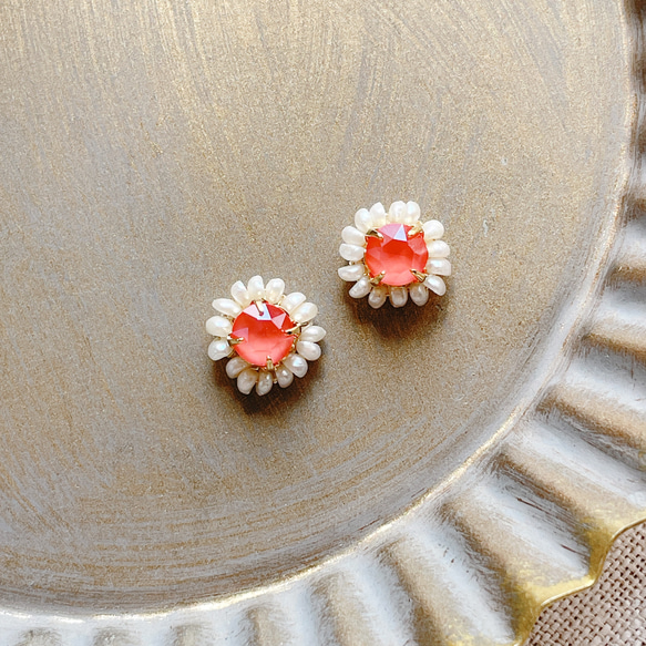 Swarovski×pearl pierce/earring《coral》 7枚目の画像