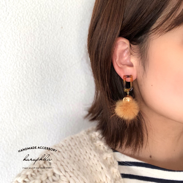 べっ甲×fur pierce/earring 4枚目の画像