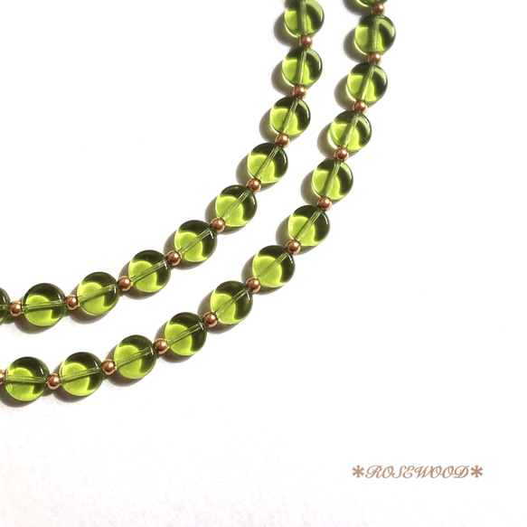 【残り１点】大人のビジューネックレス olive green チェコガラス×スワロフスキーパール 1枚目の画像