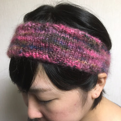 モヘアのヘアーバンド【ピンク系】 1枚目の画像