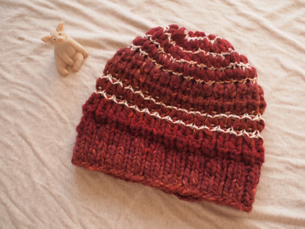 極太国産ウールのニット帽【レッド】