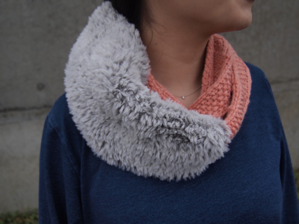 フェイクファーMixスヌード【サーモンピンク】