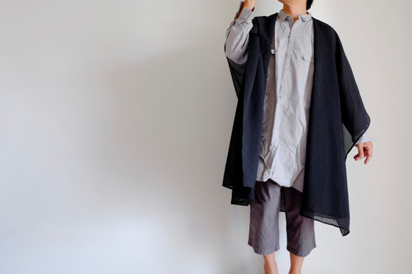 New Long Cape Coat Re_1say /亮片雪紡聚酯纖維[黑色格子] 第10張的照片