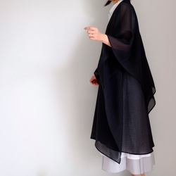 New Long Cape Coat Re_1say /亮片雪紡聚酯纖維[黑色格子] 第4張的照片