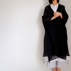 New Long Cape Coat Re_1say /亮片雪紡聚酯纖維[黑色格子] 第2張的照片