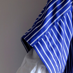 シャツ袖ワンピース/M/ロング丈 ハーフスリーブ/コットンシャンブレー ストライプ【白と青紺】 11枚目の画像