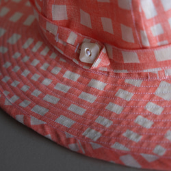 夏季遮陽篷 ◎ 亞麻布格紋 [橙色粉紅色] / 玩絲帶的帽子 第6張的照片