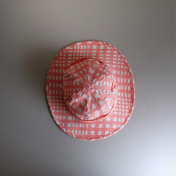 夏季遮陽篷 ◎ 亞麻布格紋 [橙色粉紅色] / 玩絲帶的帽子 第4張的照片