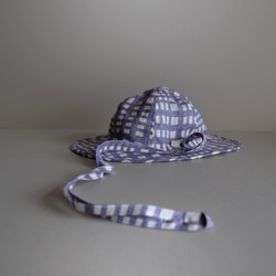 夏季遮陽篷 ◎ 亞麻格紋 [繡球藍] / 玩絲帶的帽子 第4張的照片