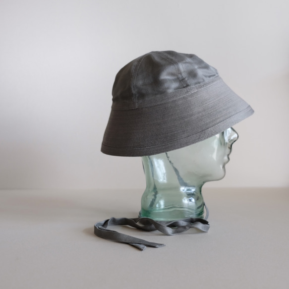 水手帽，棉亞麻布，人字形[鼠尾草灰色] /帶絲帶的水手帽 第6張的照片