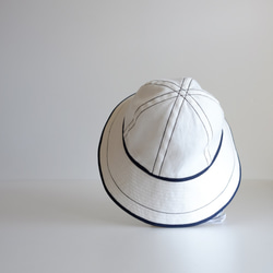＊sold＊ セーラーハット 【 白 リネン に 紺 ステッチ 】 高原 ／ sailor hat linen 4枚目の画像