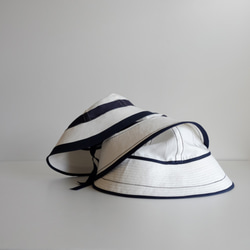 ＊sold＊ セーラーハット 【 白 リネン に 紺 ステッチ 】 高原 ／ sailor hat linen 10枚目の画像