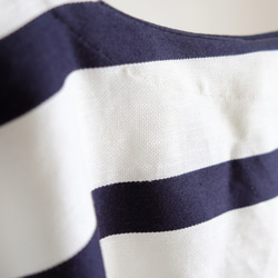 亞麻巴斯克風襯衫船領粗邊框[白色是海軍藍色] 第10張的照片