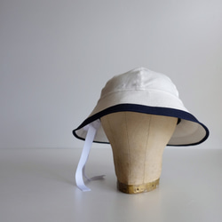 ◎再販◎セーラーハット リネン 【 白に紺 】ライン／sailor hat linen 3枚目の画像