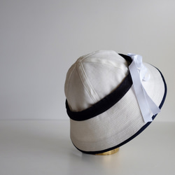 ◎再販◎セーラーハット リネン 【 白に紺 】ライン／sailor hat linen 5枚目の画像