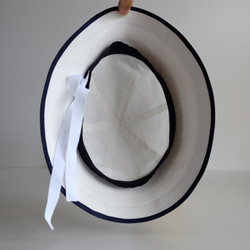 ◎再販◎セーラーハット リネン 【 白に紺 】ライン／sailor hat linen 6枚目の画像