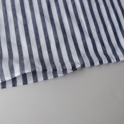 方形法式袖襯衫/棉質鑲邊【白底藏青色】 第6張的照片