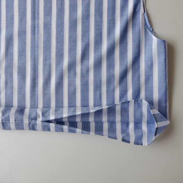 方形法式袖襯衫/棉質多邊形巴斯克[薩克斯藍與白] 第13張的照片