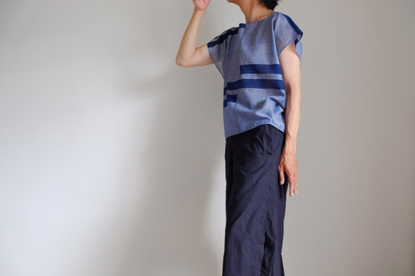 方形法式袖襯衫/純棉青年布厚邊日式【藏青色】 第10張的照片