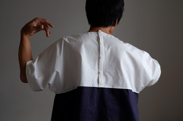 ＊已售出＊ Switching wide T-shirt / L size / cotton oxford [off white 第9張的照片