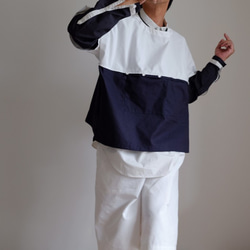 ＊已售出＊ Switching wide T-shirt / L size / cotton oxford [off white 第8張的照片