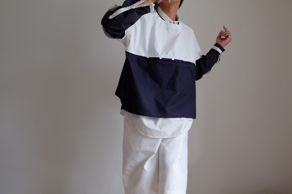 ＊已售出＊ Switching wide T-shirt / L size / cotton oxford [off white 第8張的照片