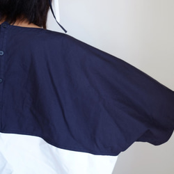 ＊已售出＊ Switching Wide T-shirt / LL size / Cotton Oxford [navy blu 第5張的照片