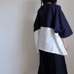 ＊已售出＊ Switching Wide T-shirt / LL size / Cotton Oxford [navy blu 第2張的照片